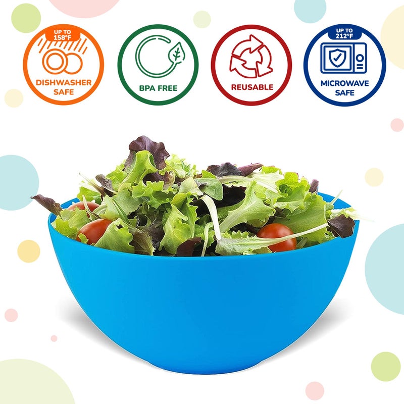 PLASKIDY Plastic Bowls Set of 12 Kids Bowls - 24 Oz Microwave & Dishwasher Safe, BPA Free, Brightly Colored for Cereal, Soup, Snack, Fruit or Salad - Image 2